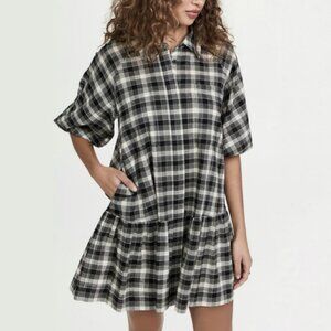 Jonathan Simkhai Black Plaid Crissy Cotton Poplin Shirt Dress Women’s Size Small